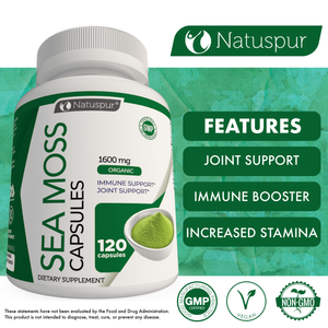Irish Sea Moss 1600mg Organic Supplement with Bladderwrack and Burdock Root with Black Pepper