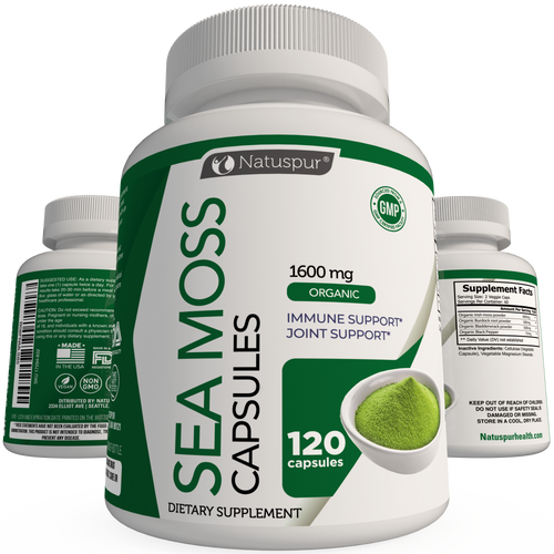 Irish Sea Moss 1600mg Organic Supplement with Bladderwrack and Burdock Root with Black Pepper