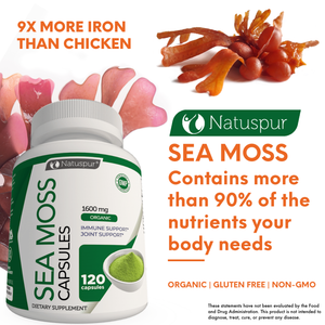 Irish Sea Moss 1600mg Organic Supplement with Bladderwrack and Burdock Root with Black Pepper